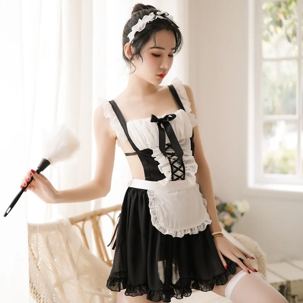 《小女人》誘惑波點深V裸背連身開叉睡衣裙-黑 歷史價格詳細信息