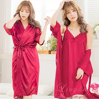 lingling A667-20全尺碼-溫柔情意波浪洞花細肩帶洋裝+睡袍(二件式睡衣組)(魅暗紅) 歷史價格詳細信息
