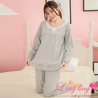 lingling A3867全尺碼-撞色橫條紋女孩牛奶絲長袖連身裙洋裝睡衣(俏麗豆粉) 歷史價格詳細信息