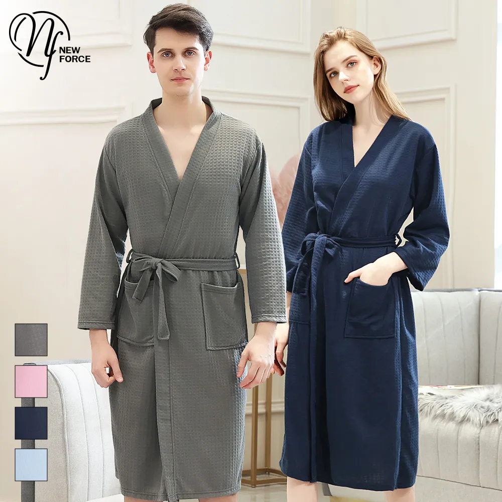 華夫格情侶睡袍夏季女款純棉中長款男士浴袍一體式夏天薄款大衣袍[樂營睡衣] 歷史價格詳細信息