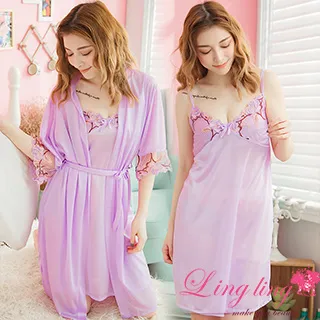 lingling A3688-06全尺碼-典雅繡花V領細肩睡裙+網紗繡花罩衫睡袍(二件式睡衣組)(純真白) 歷史價格詳細信息