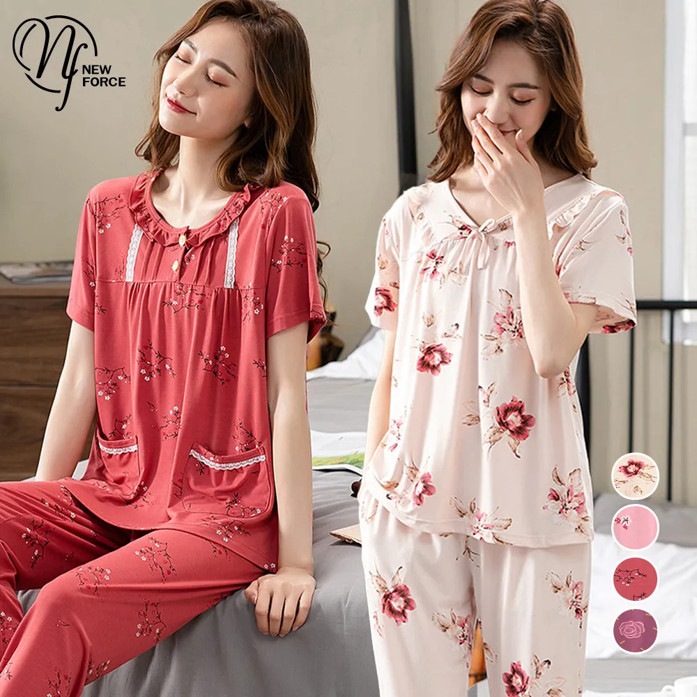 居家睡衣 綴花清香 二件式短袖成套休閒服(淺灰F) AngelHoney天使霓裳 歷史價格詳細信息