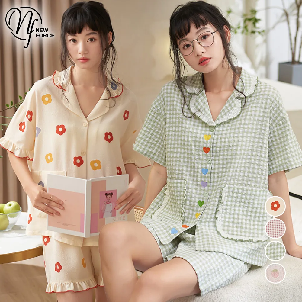 (NEW FORCE)棉感簡約短袖長褲居家睡衣-四色可選 歷史價格詳細信息