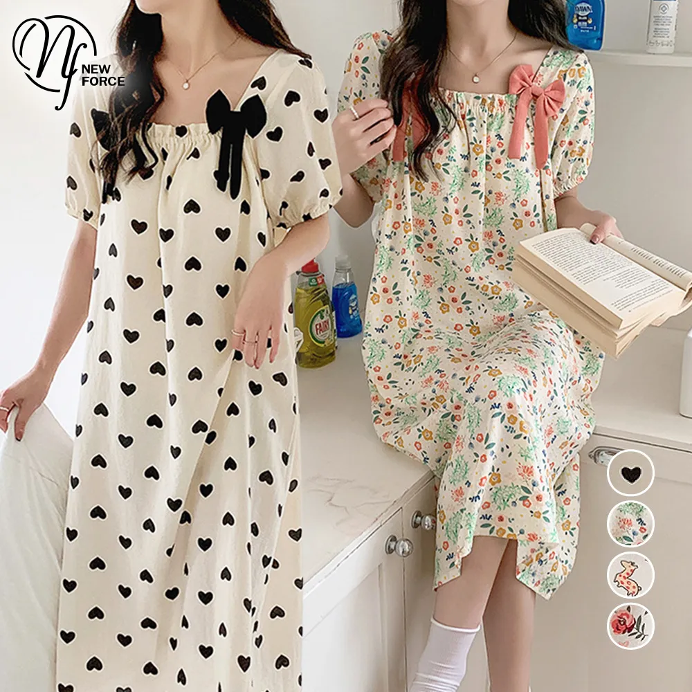 【NEW FORCE】 甜心花漾寬鬆舒適居家睡裙-四色可選 歷史價格詳細信息