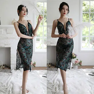 性感深V開叉睡露背吊帶睡私房純色外袍女小胸大碼家居裝 歷史價格詳細信息