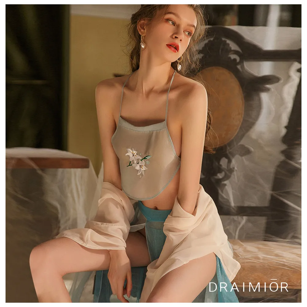 久慕雅黛 DRAIMIOR花影全蕾絲系帶透紗馬甲。黑色 歷史價格詳細信息