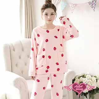 保暖睡衣 草莓甜果 法蘭絨二件式長袖居家衣褲組(粉F) AngelHoney天使霓裳 歷史價格詳細信息
