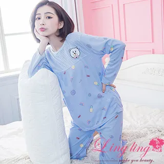 lingling A4245全尺碼-俏皮甜蜜圓領點點棉質罩杯式長袖睡衣+長褲(二件式睡衣組)(俏皮黑) 歷史價格詳細信息