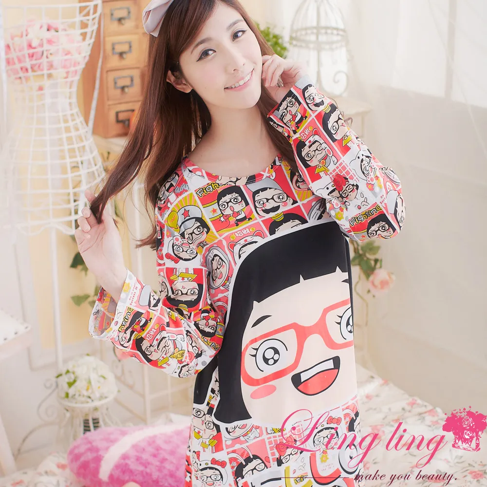 lingling A1254-01甜蜜寶貝卡通印圖連身洋裝睡衣(甜蜜桃) 歷史價格詳細信息