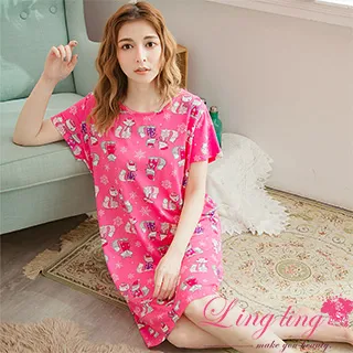 lingling A3911全尺碼-條紋英字兔子水貂絨長袖連身裙洋裝睡衣(藍白條) 歷史價格詳細信息