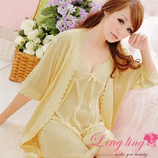 lingling A667-01溫柔情意波浪洞花細肩帶洋裝+睡袍(二件式睡衣組)(清透藍) 歷史價格詳細信息