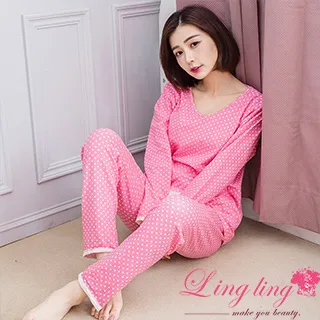 lingling A4345全尺碼-質感潮流微V領直條紋英字落肩款棉質長袖連身睡衣(質感粉) 歷史價格詳細信息