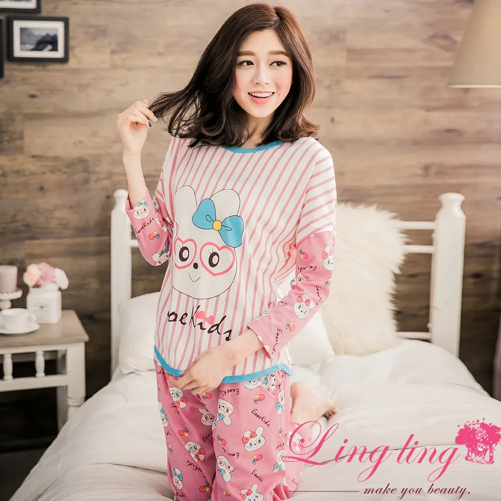 lingling A2927全尺碼-童趣俏麗貓咪貼布圓點哺乳孕婦居家長袖睡衣+長褲成套組(活力淺桔) 歷史價格詳細信息