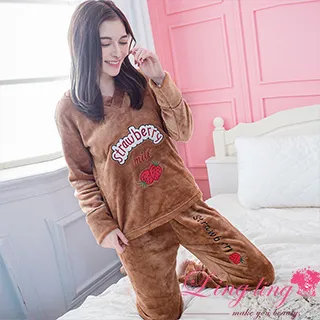 lingling A4269全尺碼-溫暖冬日V領水果貼布水貂絨長袖睡衣+長褲(二件式睡衣組)(溫暖咖) 歷史價格詳細信息