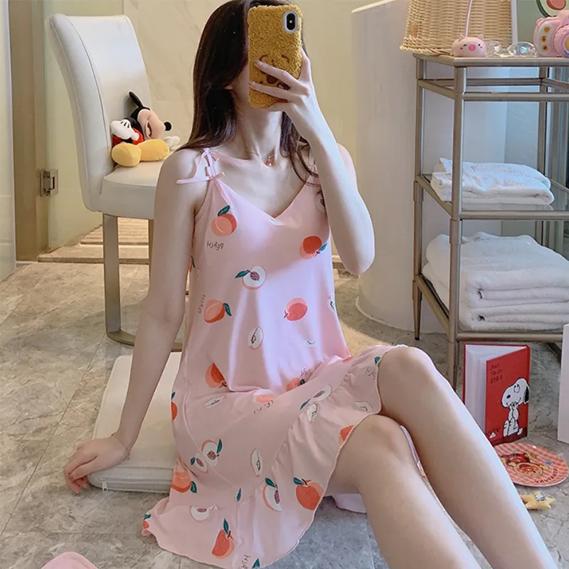 【Secret Lover】(帶胸墊)甜美棉質居家服吊帶睡裙_米色柚子Mix 歷史價格詳細信息