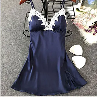 (共二色)【Secret Lover】(帶胸墊)仿真絲蕾絲網紗美背吊帶睡裙套組 SL1805 歷史價格詳細信息