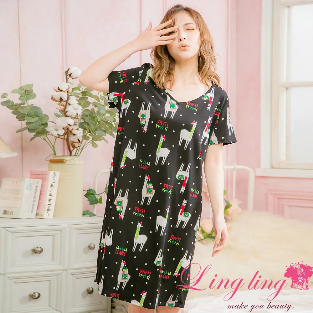 lingling A4078全尺碼-夢幻童話北極熊棉質短袖連身裙睡衣(夢幻杏灰) 歷史價格詳細信息