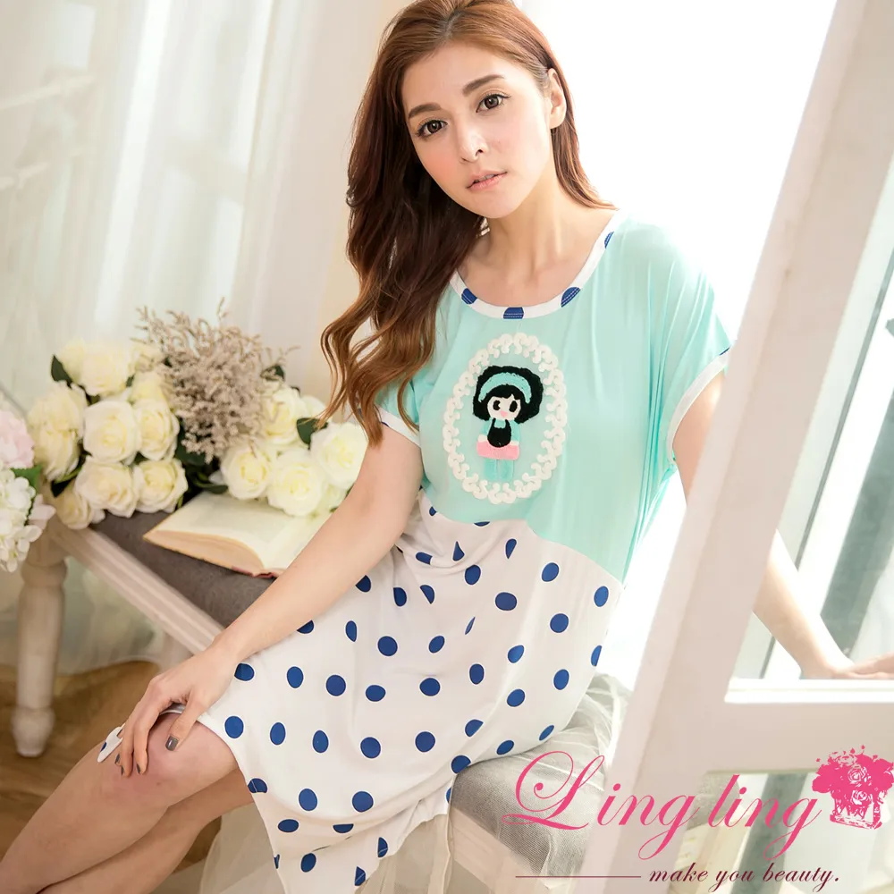 lingling A2963-01全尺碼-素色魅力寬鬆素面中袖睡衣+髮圈+褲子(三件式睡衣組)(沉穩紫藍) 歷史價格詳細信息