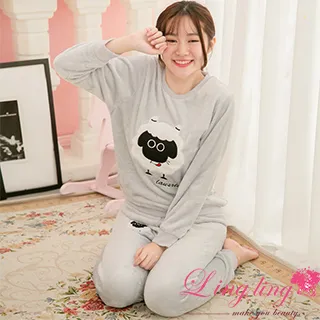 lingling A3862-01全尺碼-貓咪插畫下擺鬆緊水貂絨長袖連身裙洋裝睡衣(活力淺紅) 歷史價格詳細信息