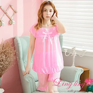 lingling A3631-05全尺碼-微甜網紗立體玫瑰冰絲短袖睡衣+短褲(二件式睡衣組)(輕甜淺藍) 歷史價格詳細信息