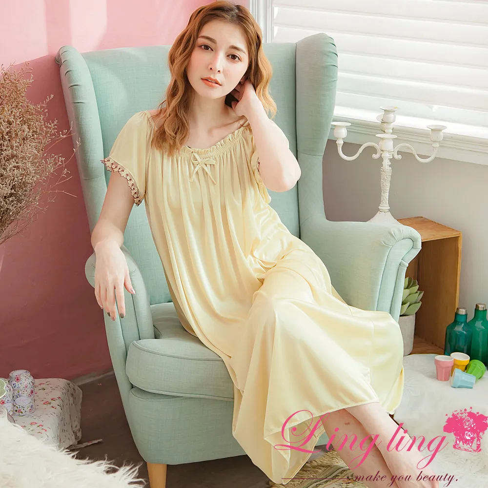 lingling A3688-03全尺碼-典雅繡花V領細肩睡裙+網紗繡花罩衫睡袍(二件式睡衣組)(迷人淺紫) 歷史價格詳細信息