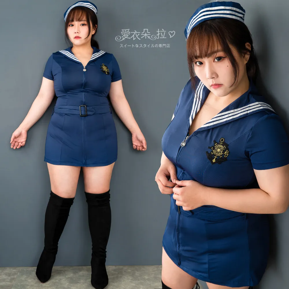 水手服 制服 角色扮演海軍服飾 連身裙+海軍帽子 深藍色/白色 歷史價格詳細信息