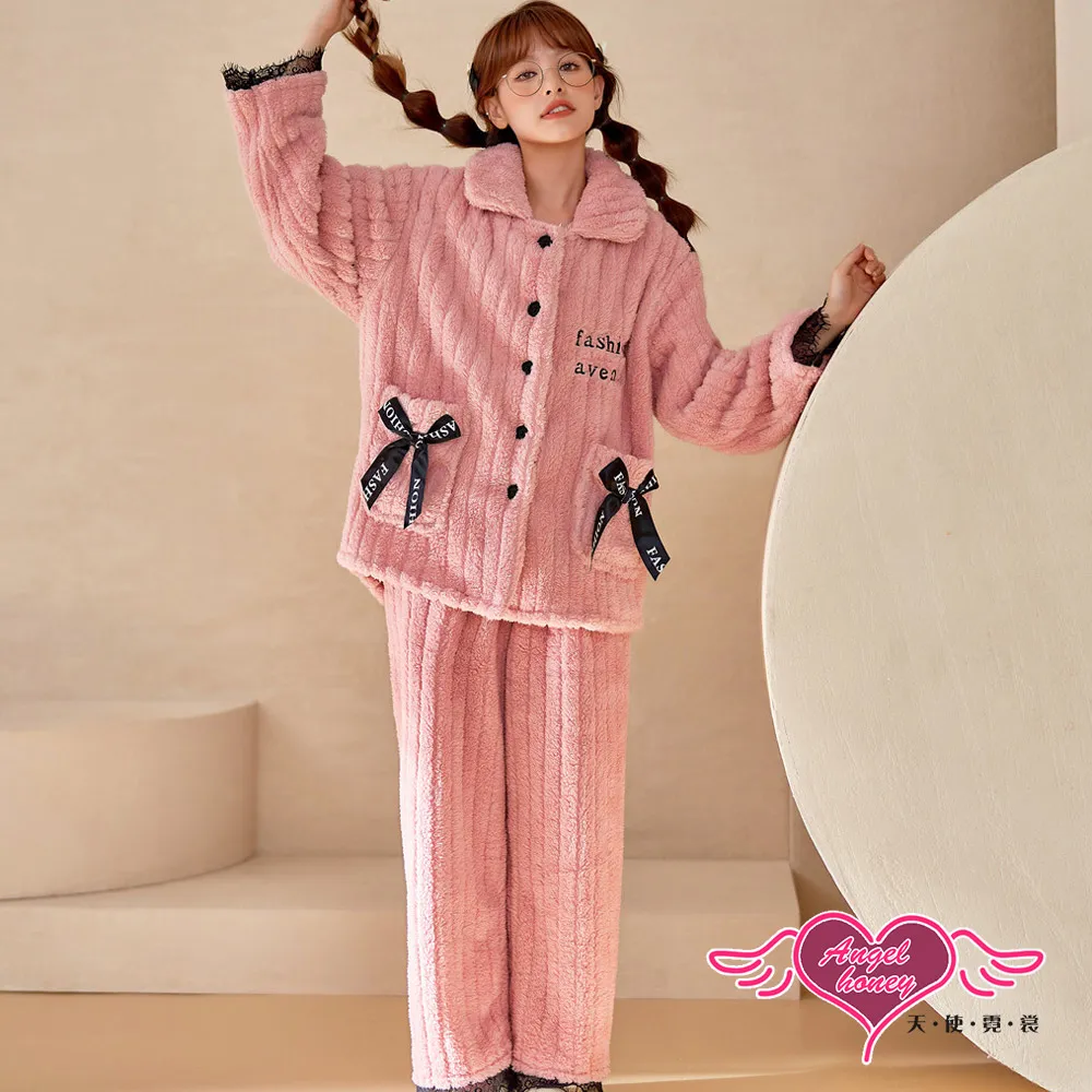 長袖居家休閒睡衣 長袖居家睡衣 蝴蝶結小貓 法蘭絨二件式睡衣 AngelHoney天使霓裳 歷史價格詳細信息
