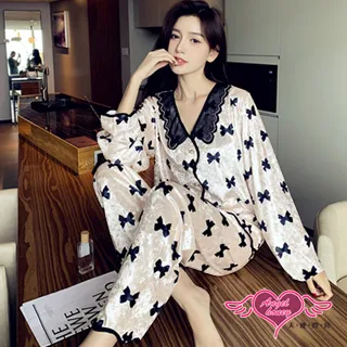 金絲絨睡衣褲套組女秋冬季可外穿撞色V領休閒居家服八分袖兩件套 歷史價格詳細信息