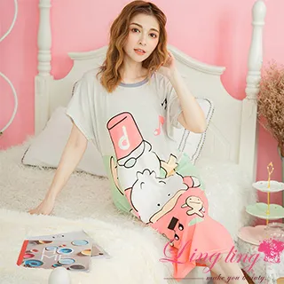 lingling A3854全尺碼-狗狗貼布撞色點點水貂絨長袖睡衣+長褲(二件式睡衣組)(溫柔粉膚) 歷史價格詳細信息