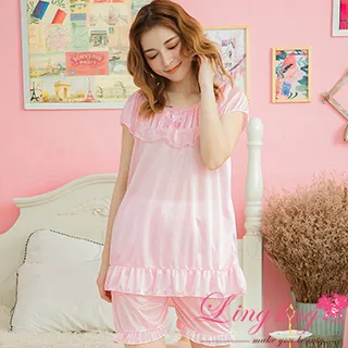 lingling A3631-05全尺碼-微甜網紗立體玫瑰冰絲短袖睡衣+短褲(二件式睡衣組)(輕甜淺藍) 歷史價格詳細信息