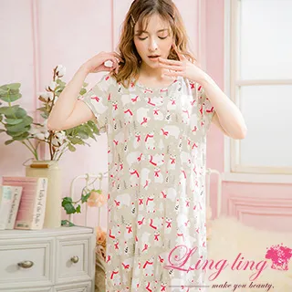 lingling A4077全尺碼-熱力四射雪花點點棉質短袖連身裙睡衣(熱情紅) 歷史價格詳細信息