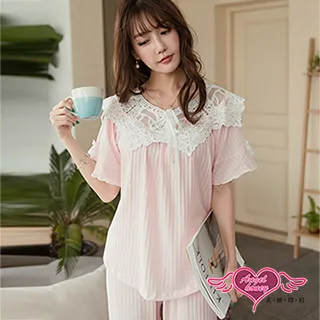 居家睡衣 落羽靜謐 一件式短袖連身休閒服(粉F) AngelHoney天使霓裳 歷史價格詳細信息