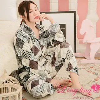 lingling A3879全尺碼-彩色蝶結似襯衫軟布長袖睡衣+長褲(二件式睡衣組)(俏皮藍) 歷史價格詳細信息