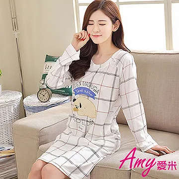 AMY甜美睡衣-格紋微笑清新甜美可愛寬鬆睡裙短袖純棉睡衣/居家服(AD090) 歷史價格詳細信息