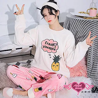 保暖睡衣 夢遊火鶴 海島絨二件式長袖居家衣褲組(粉F) AngelHoney天使霓裳 歷史價格詳細信息