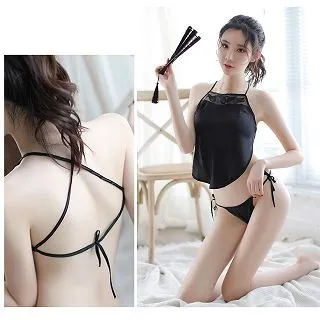 網紅肚兜睡衣新款吊帶睡衣套裝女夏季薄款網居服露背系帶肚兜 歷史價格詳細信息