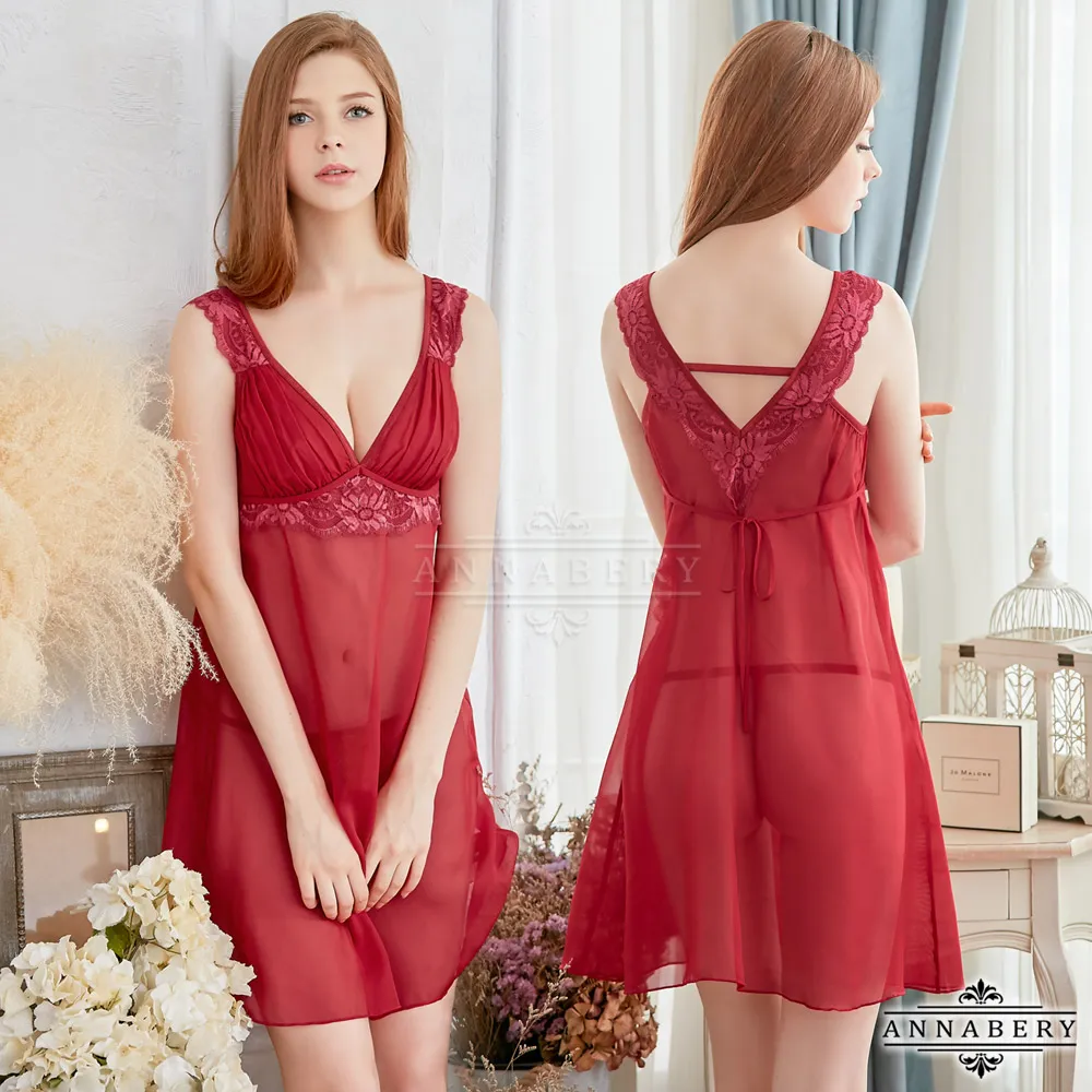 大尺碼Annabery大紅側邊開衩柔紗二件式睡衣 歷史價格詳細信息