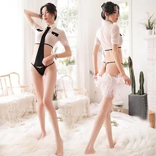 女警角色扮演服！氣質領帶心型挖空鏈條牽引後開衩短裙六件式套裝－含可撕絲襪 情趣夢天堂 情趣用品 台灣現貨 快速出貨 歷史價格詳細信息
