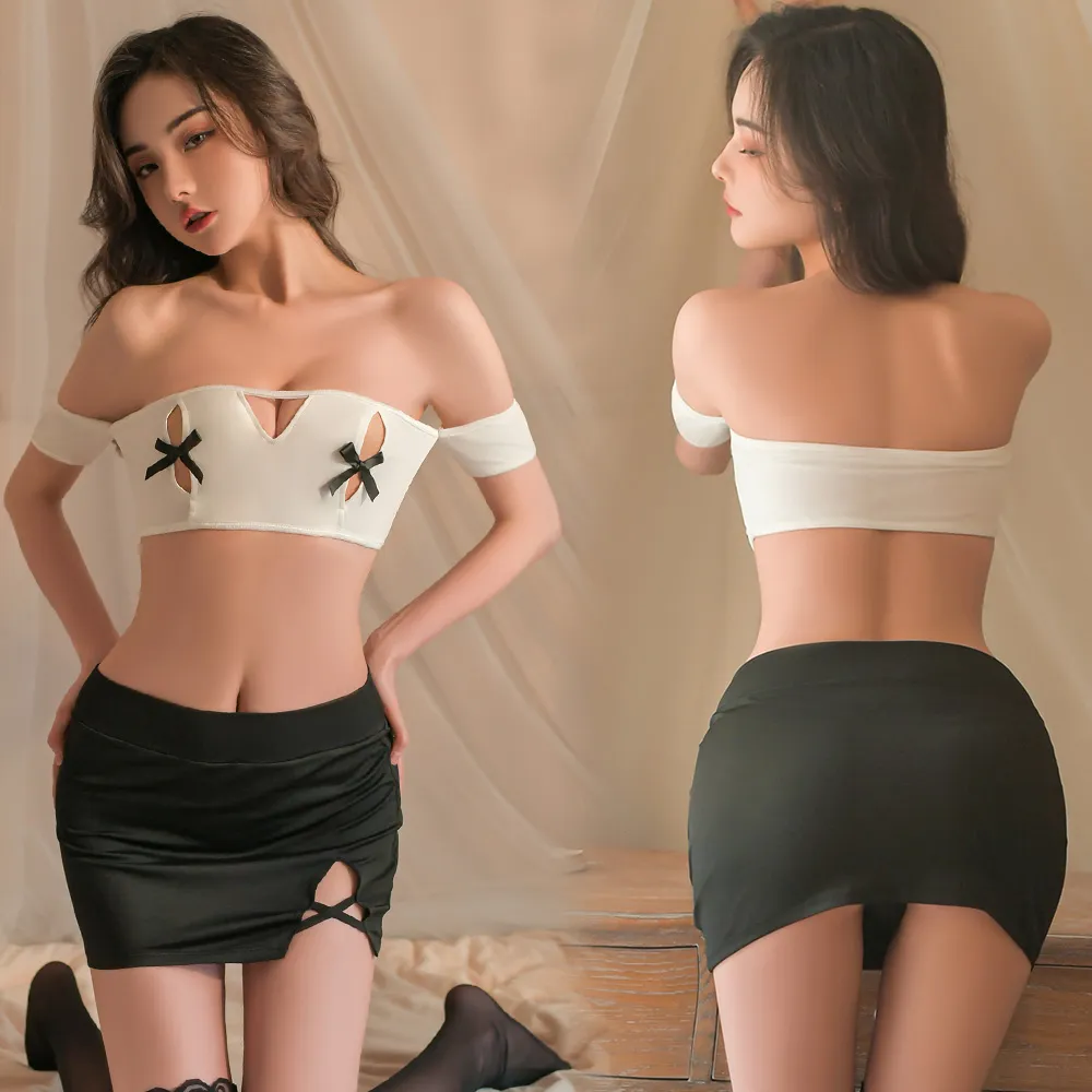 秘書角色扮演服！性感前開襟大V領短上衣緊身翹臀短裙三件組 歷史價格詳細信息