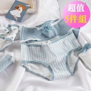 少女系內衣褲。網格愛心石灰藍 低腰學生棉質三角內褲 5件入 歷史價格詳細信息
