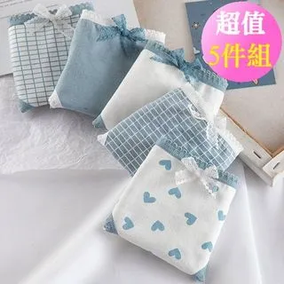少女系內衣褲。網格愛心石灰藍 低腰學生棉質三角內褲 5件入 歷史價格詳細信息
