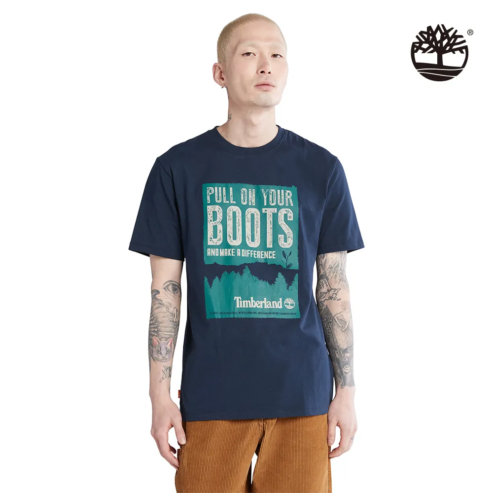 Timberland 男款深藍色有機棉胸前刺繡Logo短袖T恤|A6DKU433 歷史價格詳細信息