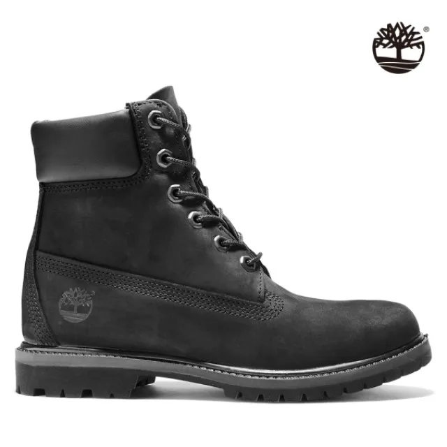 Timberland 女款黑色絨面厚領綁帶防水六吋靴|8658A001 歷史價格詳細信息