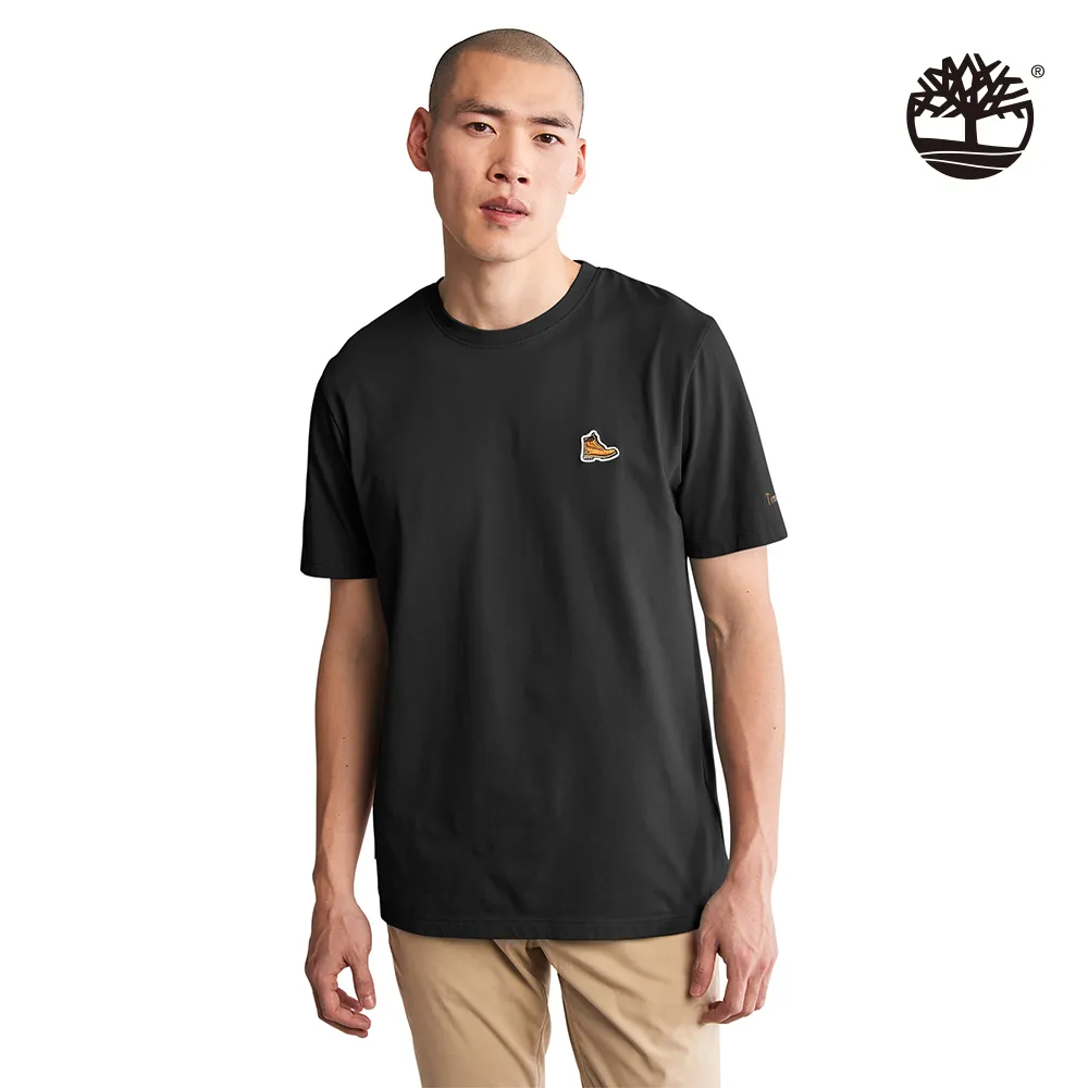 Timberland 女款黑色有機棉胸前圓形LOGO短袖T恤|A6AVM001 歷史價格詳細信息