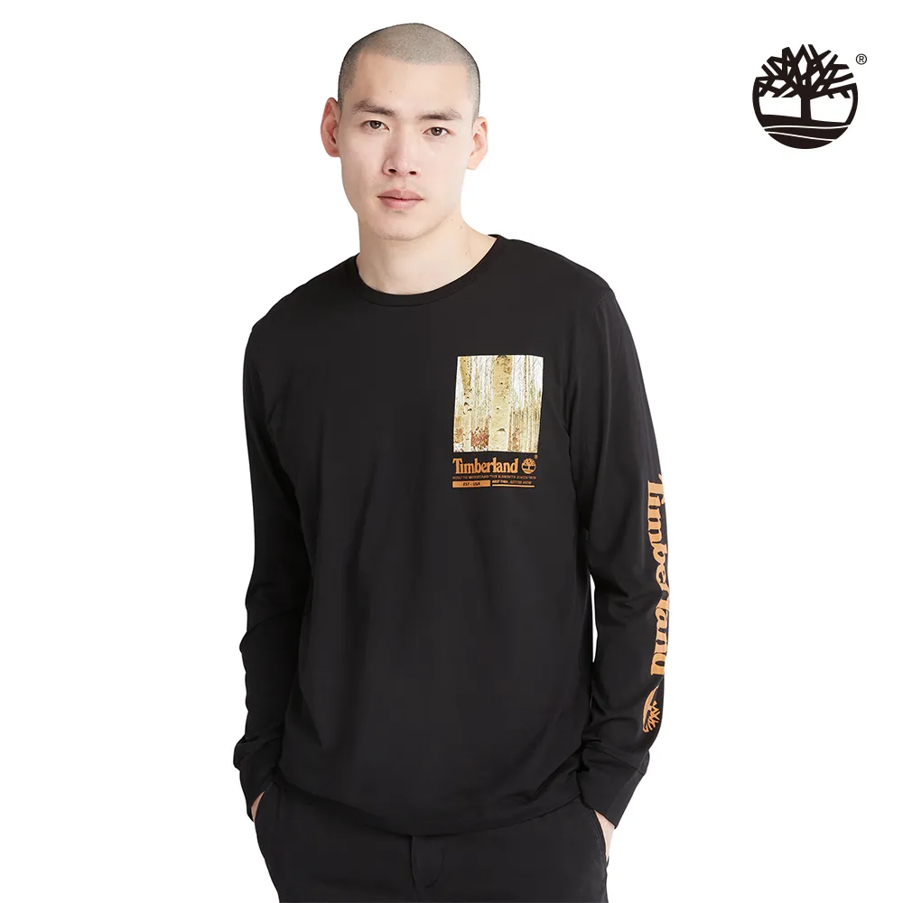 Timberland 男款黑色有機棉長型撞色Logo印花短袖 T恤|A69U5001 歷史價格詳細信息