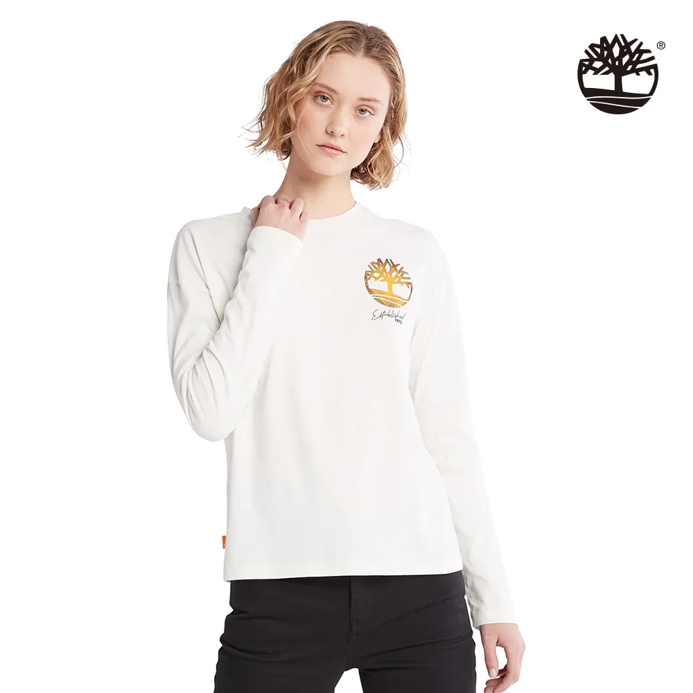 Timberland 女款復古白有機棉環保材質寬鬆連帽大學T|A5X45CM9 歷史價格詳細信息