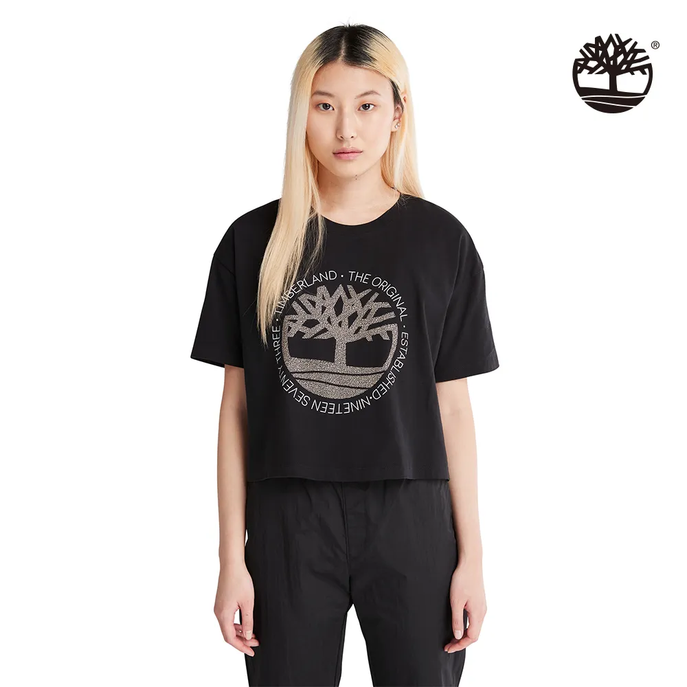 Timberland 女款黑色寬版LOGO長袖套頭上衣|A6HV5001 歷史價格詳細信息