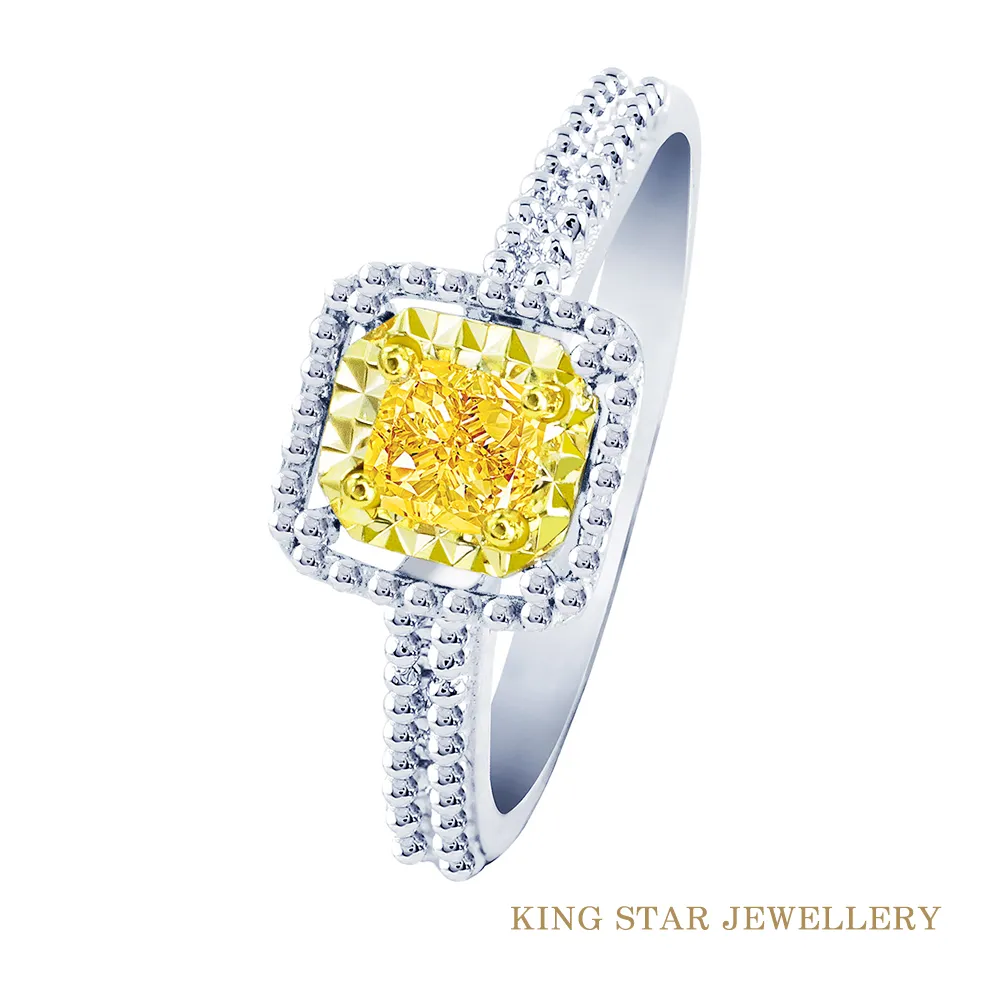 King Star 30分黃彩鑽 18K金 滿鑽滾珠戒指(獨家枕型車花放大款) 歷史價格詳細信息