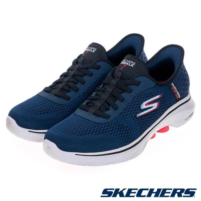 Skechers Go Walk 7 [216648NVRD] 男 健走鞋 步行 休閒 套入式 瞬穿舒適科技 緩震 深藍 歷史價格詳細信息
