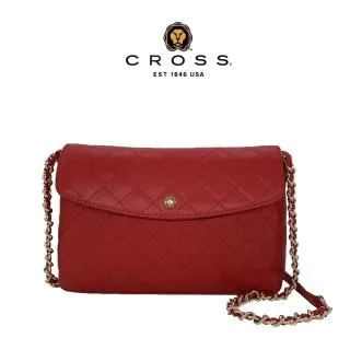 【CROSS】限量1折 頂級小牛皮菱格紋金鍊手提肩背包 全新專櫃展示品(黑色) 歷史價格詳細信息